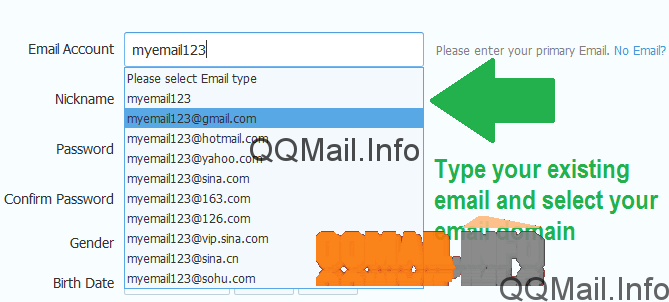 qqmail sign up email select